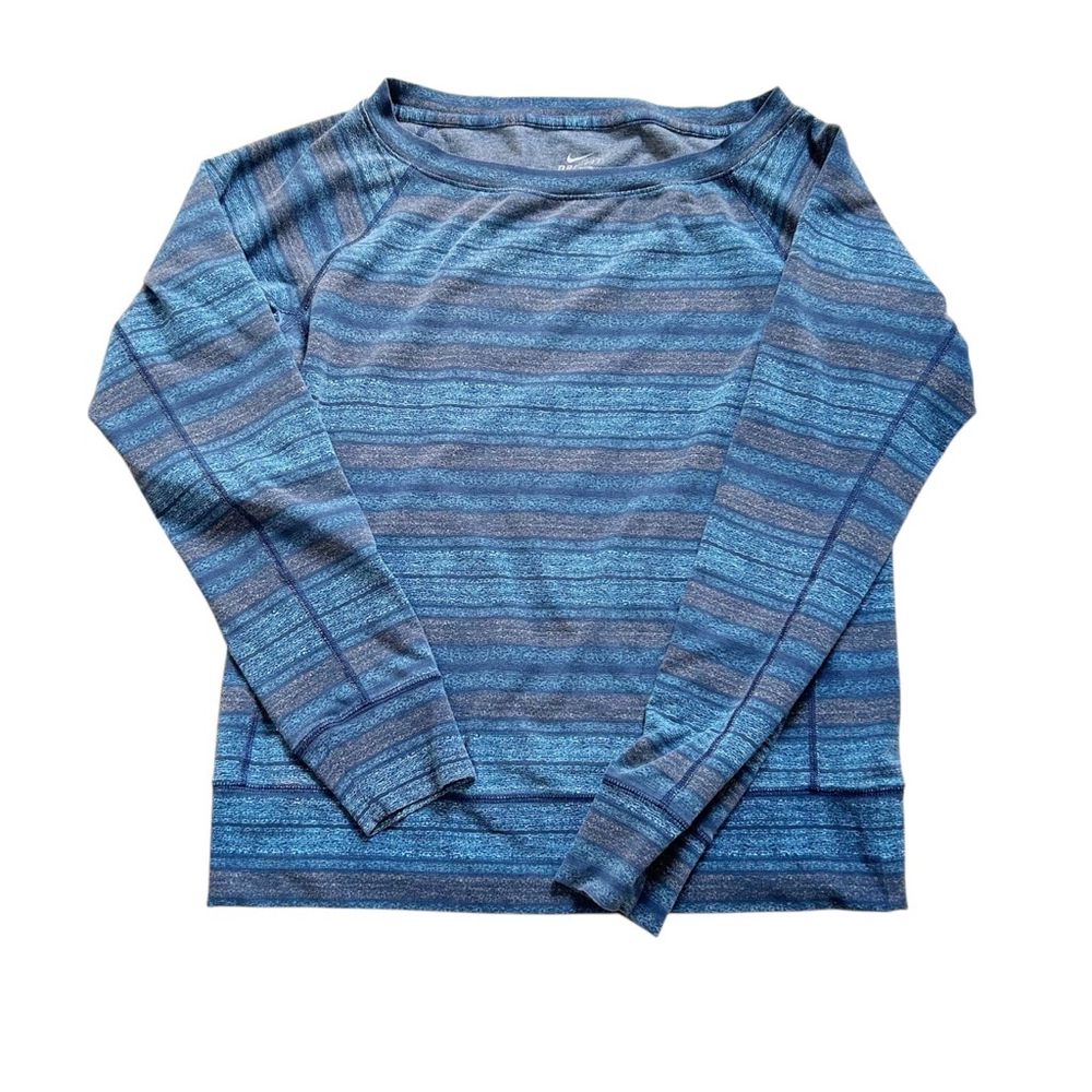 Nike Striped Dri-Fit Blue/Beige Pullover Top Size Small Cotton-Blend